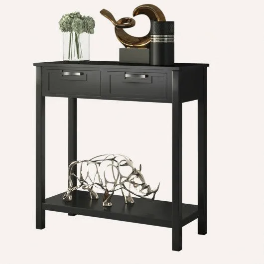 2 Drawers Accent Console Entryway Storage Shelf-Black