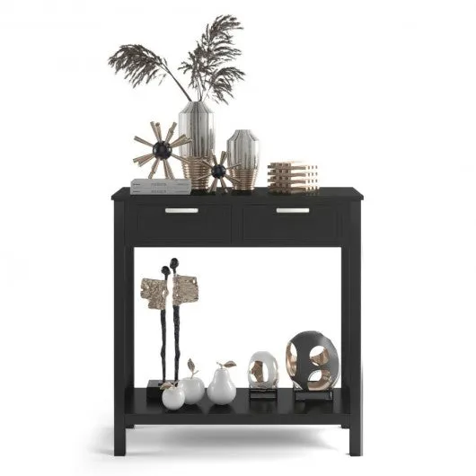 2 Drawers Accent Console Entryway Storage Shelf-Black