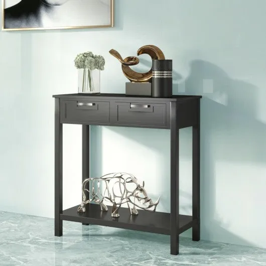 2 Drawers Accent Console Entryway Storage Shelf-Black