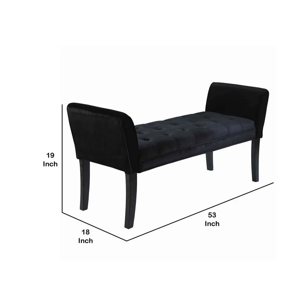 53" Wooden Padded Bench with Cushioned Armrests, Black By Casagear Home