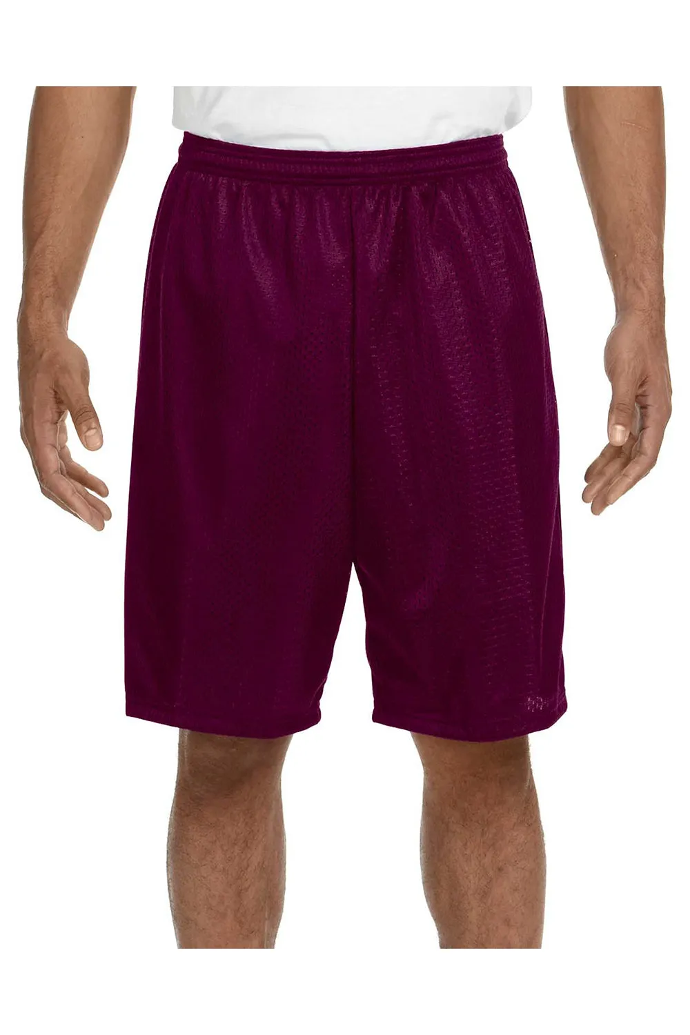 A4 Mens Moisture Wicking Tricot Mesh Shorts - Maroon