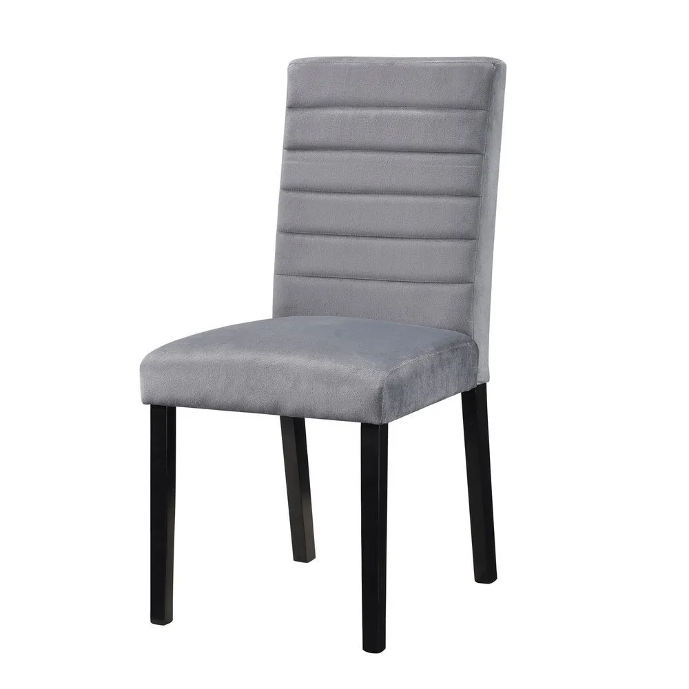 Andy 18 Inch Side Dining Chair, Channel Tufted Gray Velvet, Black Wood By Casagear Home