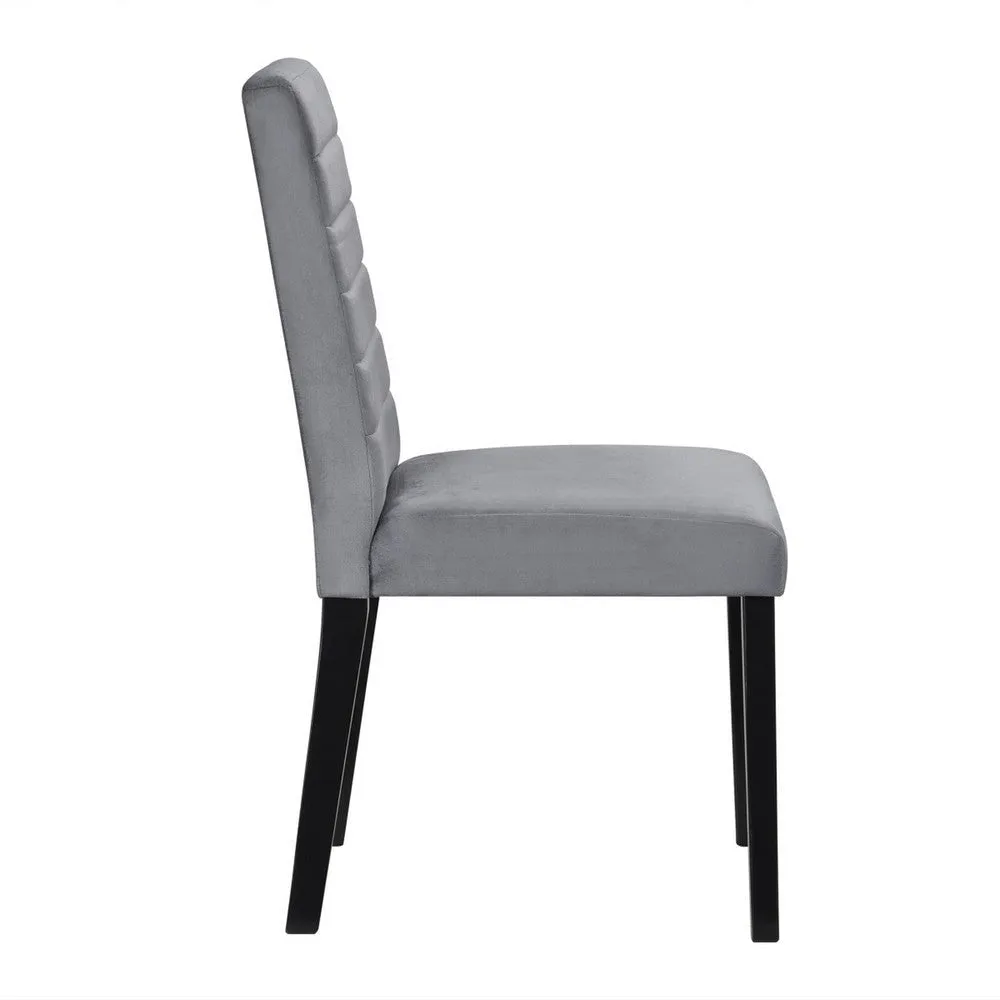 Andy 18 Inch Side Dining Chair, Channel Tufted Gray Velvet, Black Wood By Casagear Home