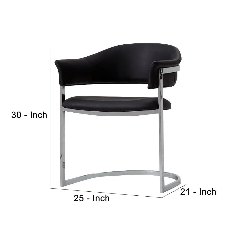 Ava Modern Dining Chair, Metal Cantilever Base, Black Faux Leather, Chrome By Casagear Home