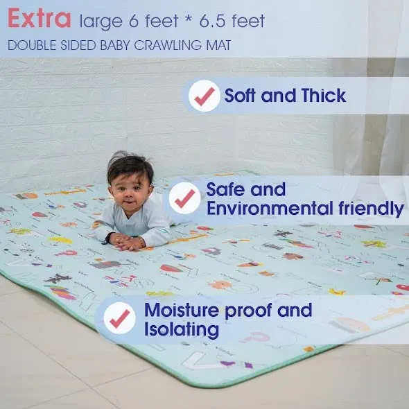 AYSIS Play Mat Baby Double Sided Waterproof Baby Mat Carpet Crawl Play Mat Kids Infant Crawling Mat Carpet Baby Gym Water Resistant Baby Play & Crawl Mat (6.5 Feet X 6 Feet), 1 Unit