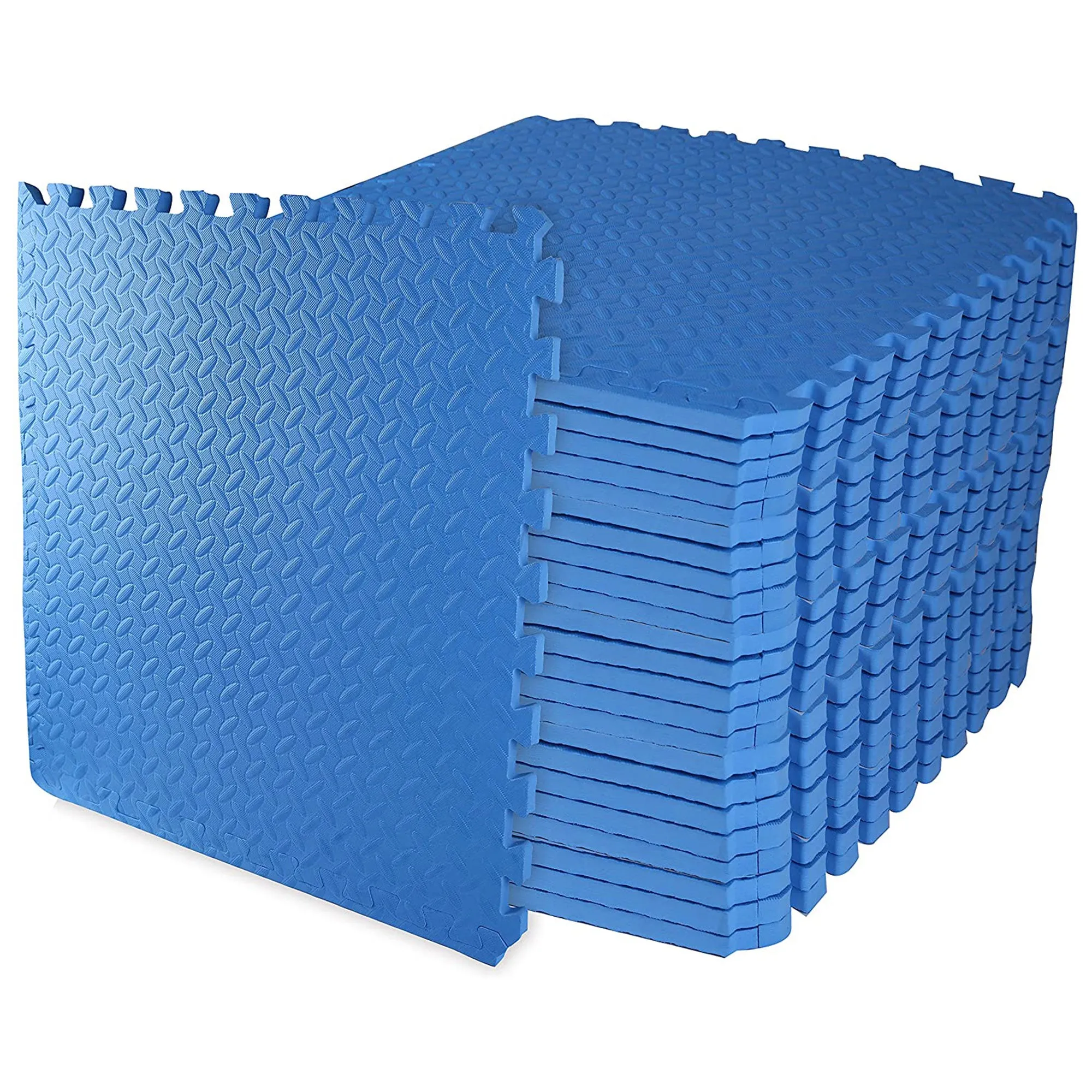 BalanceFrom Fitness 96 Sq Ft Interlocking EVA Foam Exercise Mat Tiles, Blue