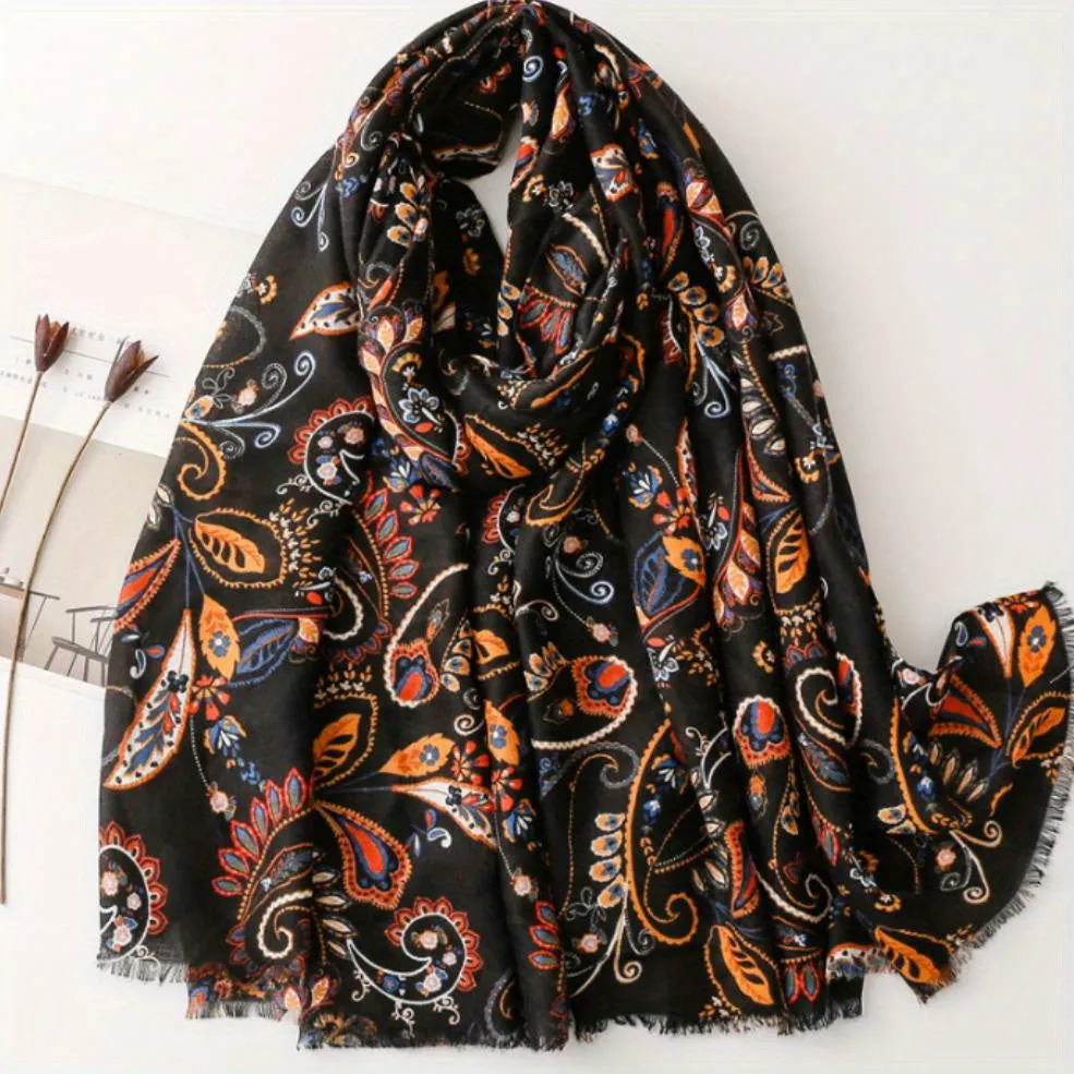 Bohemian Chic Warm Travel Shawl with Tassels – Womens Versatile Retro Print Scarf for All Seasons