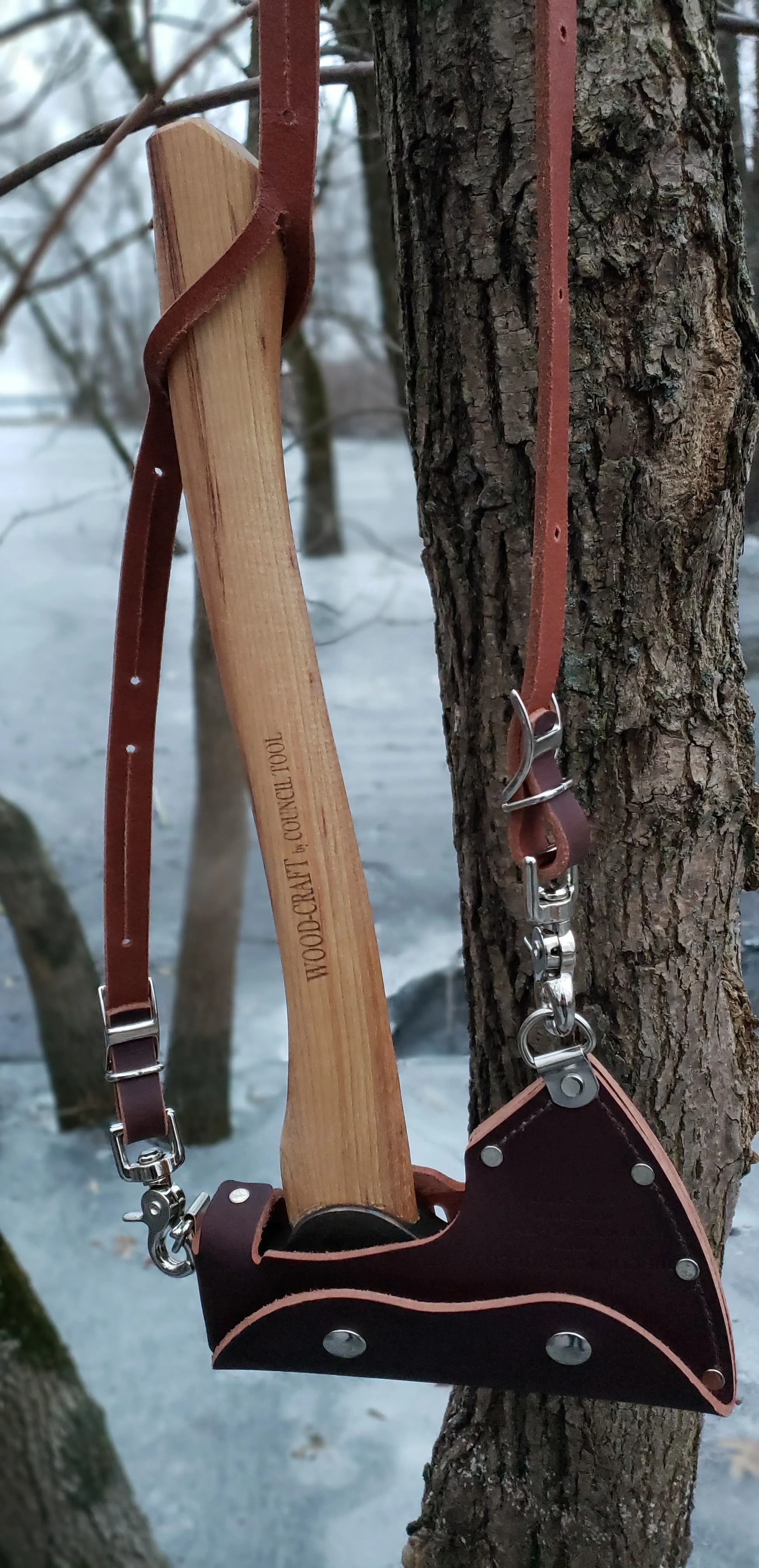 Brown Leather Sling and Sheath - Council Tool Camp Carver