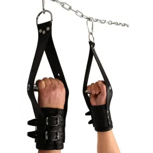 Deluxe Black Bondage Leather Suspension Handcuffs with Buckles