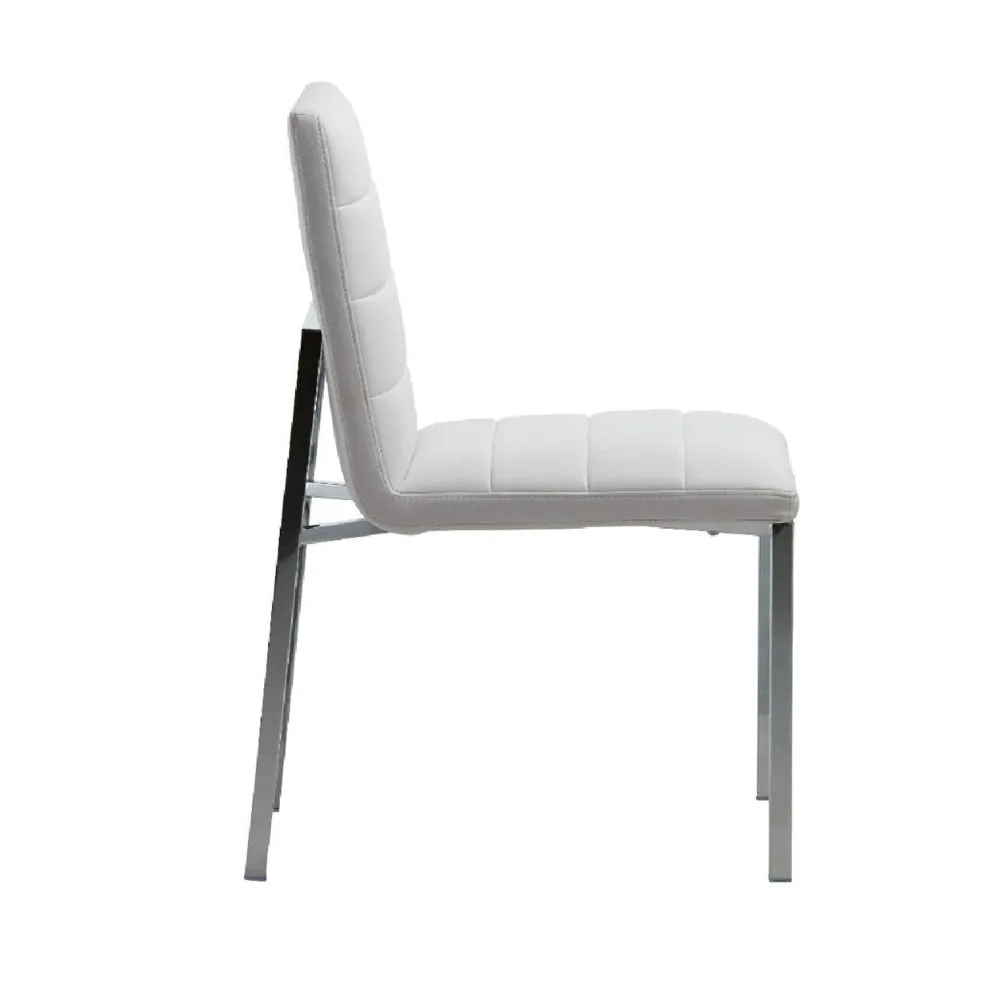 Eun 23 Inch Vegan Faux Leather Dining Chair, Chrome Legs, Set of 2, White By Casagear Home