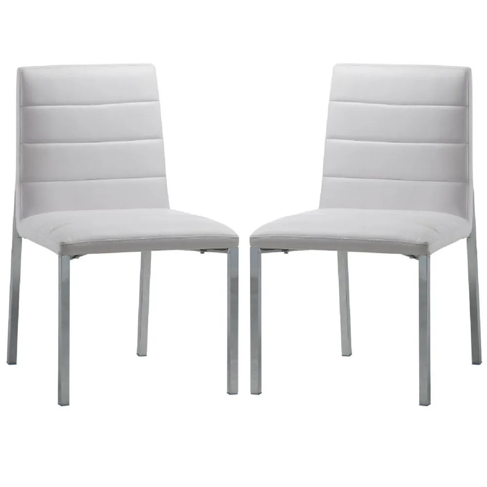 Eun 23 Inch Vegan Faux Leather Dining Chair, Chrome Legs, Set of 2, White By Casagear Home