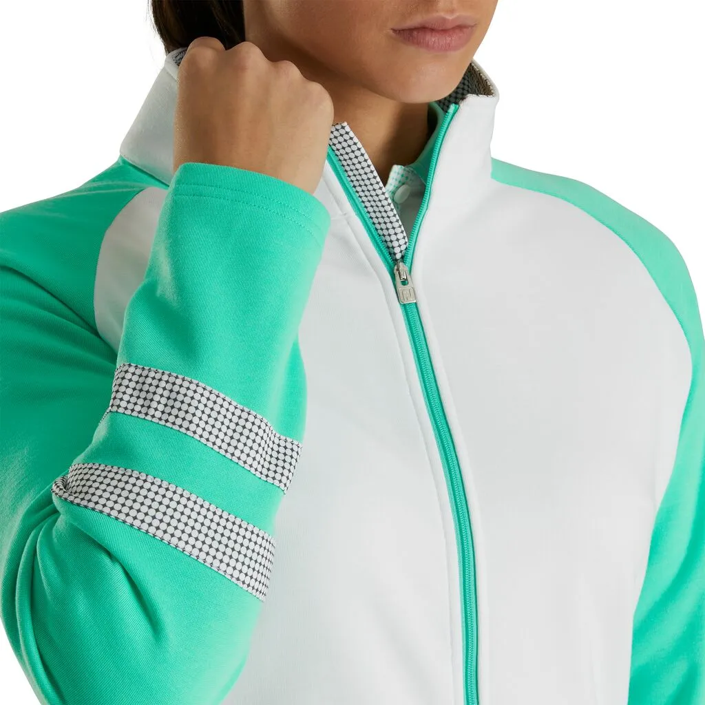 FootJoy Women's Full-Zip Raglan Color Block Mid-Layer- White/Jade