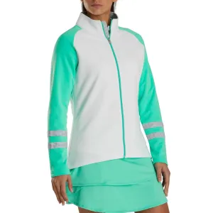 FootJoy Women's Full-Zip Raglan Color Block Mid-Layer- White/Jade