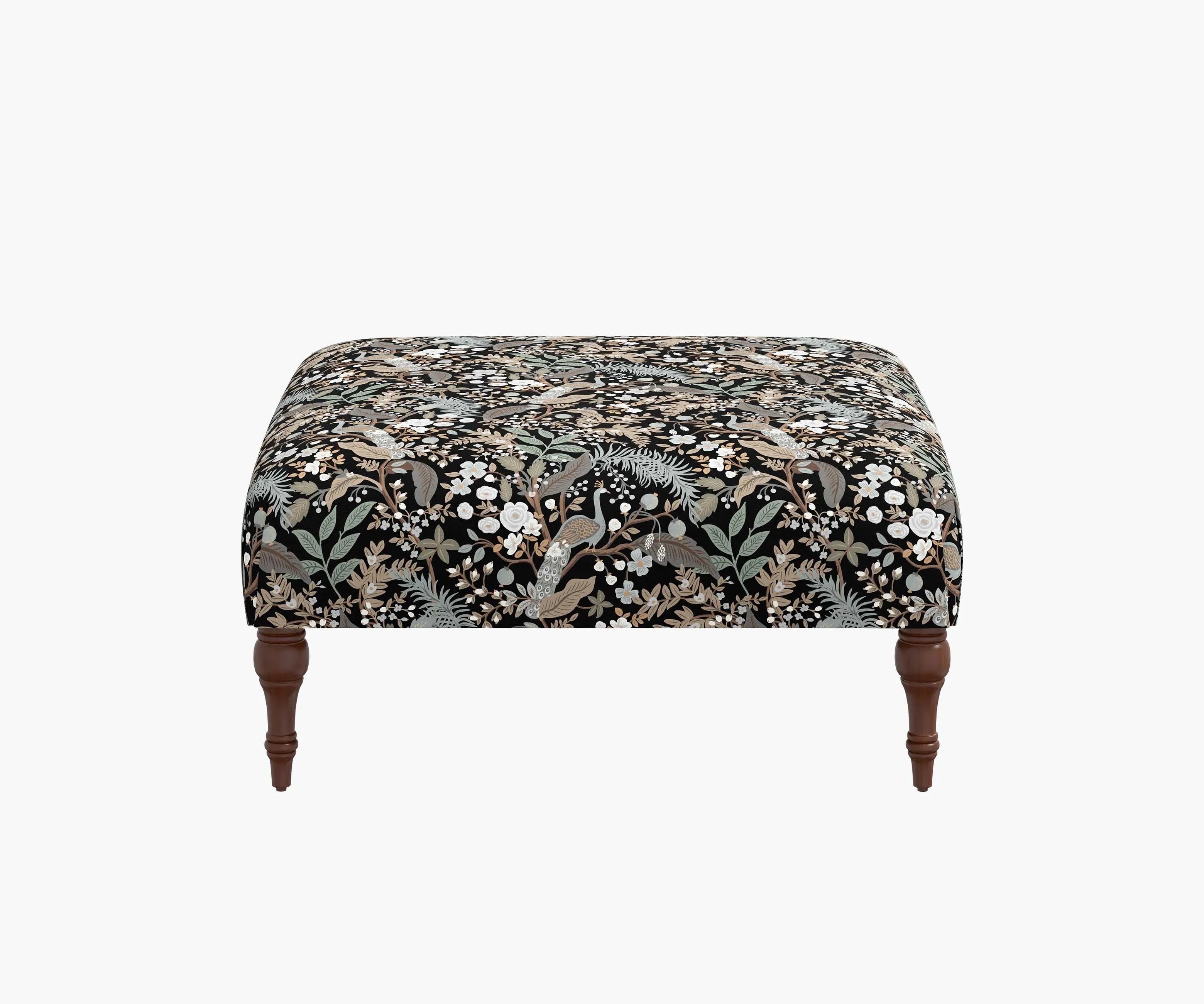 Greenwich Ottoman - Peacock Garden Black