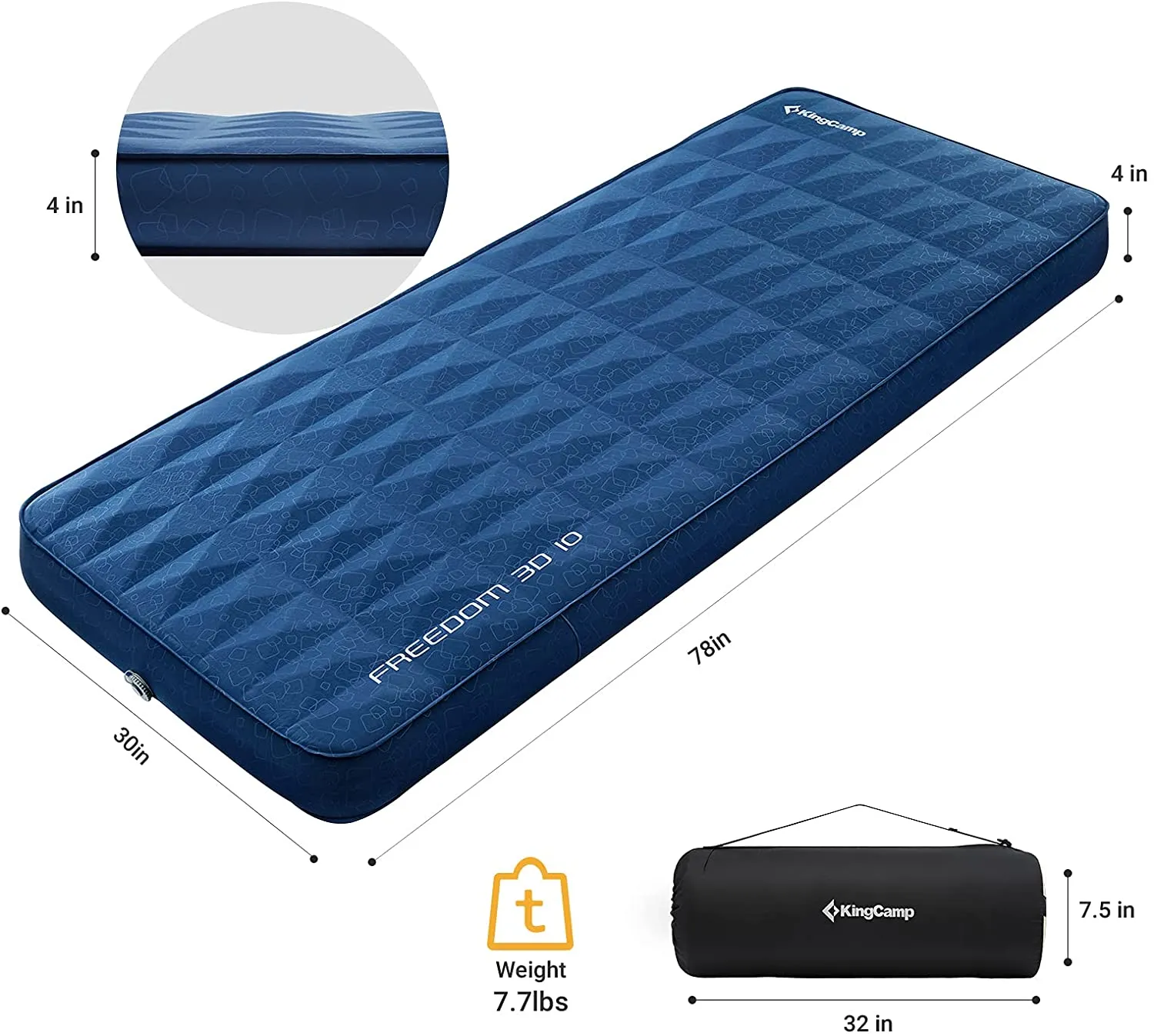 KingCamp 4 Inch Thick Self-Inflating Camping Pad