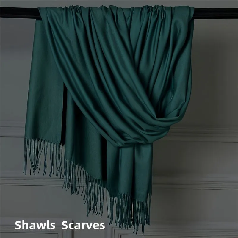 Lightweight Solid Color Tassel Scarf - Cozy Shawl for Chic Outdoor Style - Windproof & Warm with Luxurious Detailing