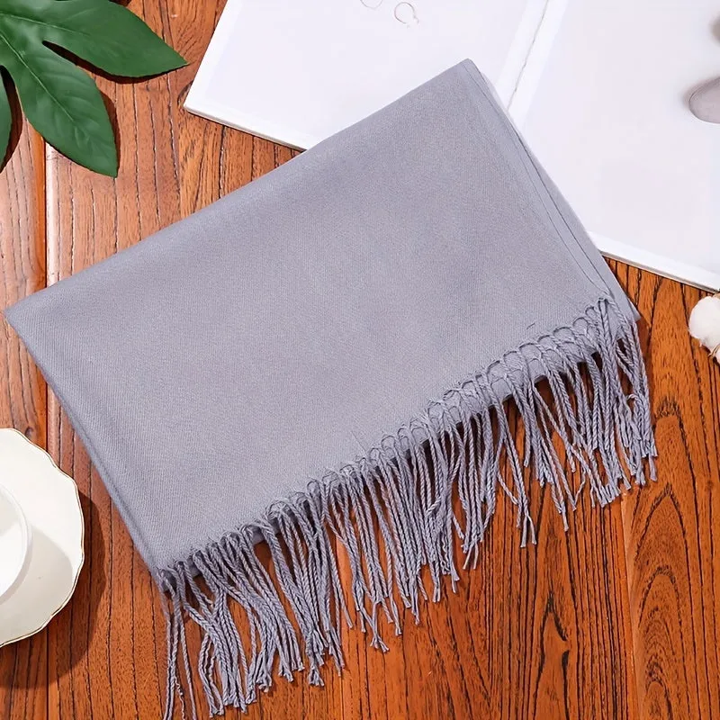 Lightweight Solid Color Tassel Scarf - Cozy Shawl for Chic Outdoor Style - Windproof & Warm with Luxurious Detailing