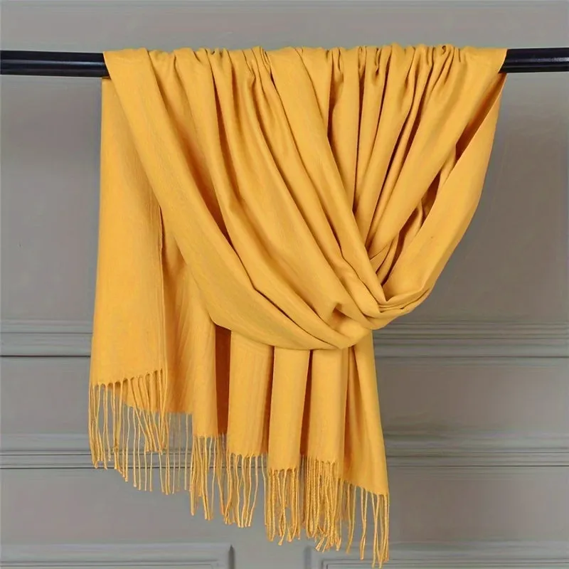 Lightweight Solid Color Tassel Scarf - Cozy Shawl for Chic Outdoor Style - Windproof & Warm with Luxurious Detailing