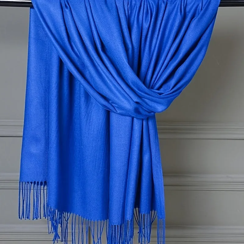 Lightweight Solid Color Tassel Scarf - Cozy Shawl for Chic Outdoor Style - Windproof & Warm with Luxurious Detailing