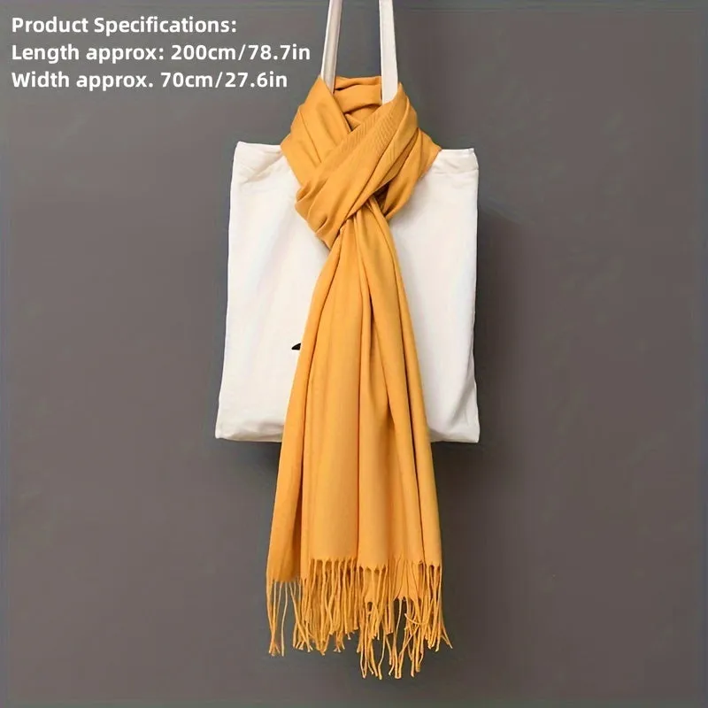 Lightweight Solid Color Tassel Scarf - Cozy Shawl for Chic Outdoor Style - Windproof & Warm with Luxurious Detailing