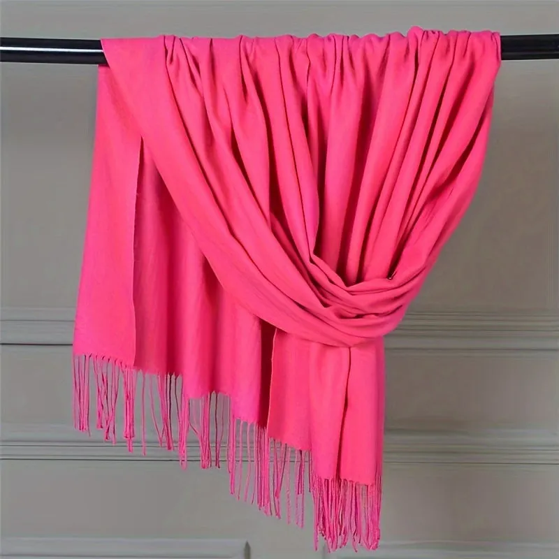 Lightweight Solid Color Tassel Scarf - Cozy Shawl for Chic Outdoor Style - Windproof & Warm with Luxurious Detailing