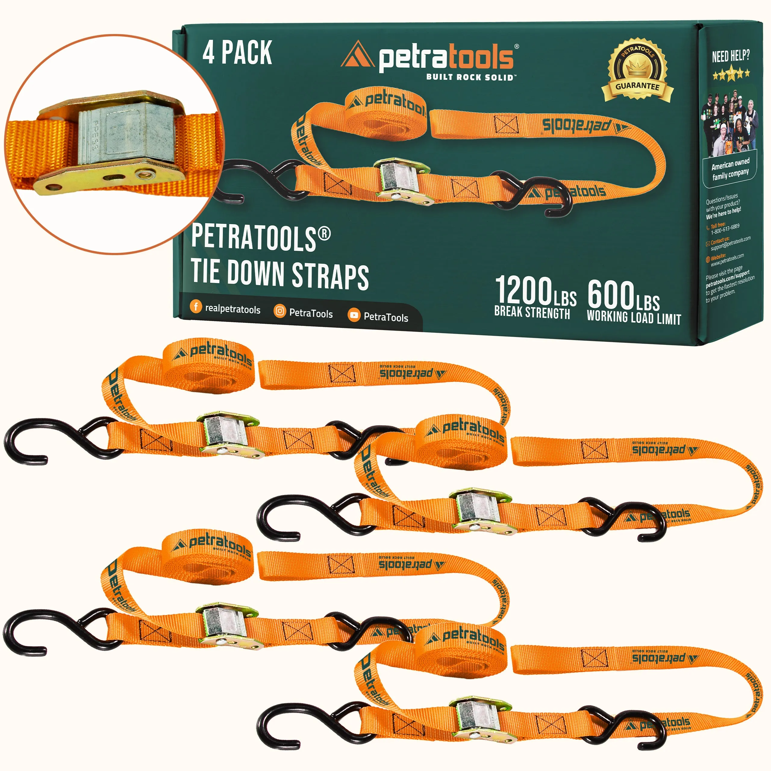 PetraTools Heavy-Duty Tie Down Straps (4-Pack)