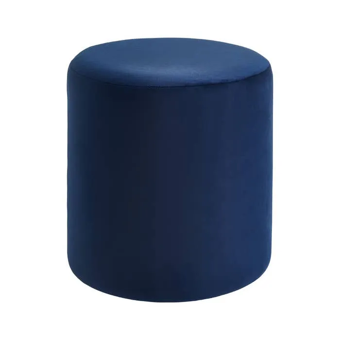 Plush Velvet Round Footstool - Midnight Blue