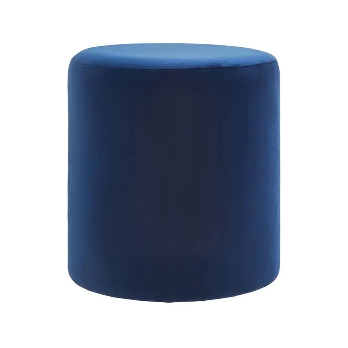 Plush Velvet Round Footstool - Midnight Blue