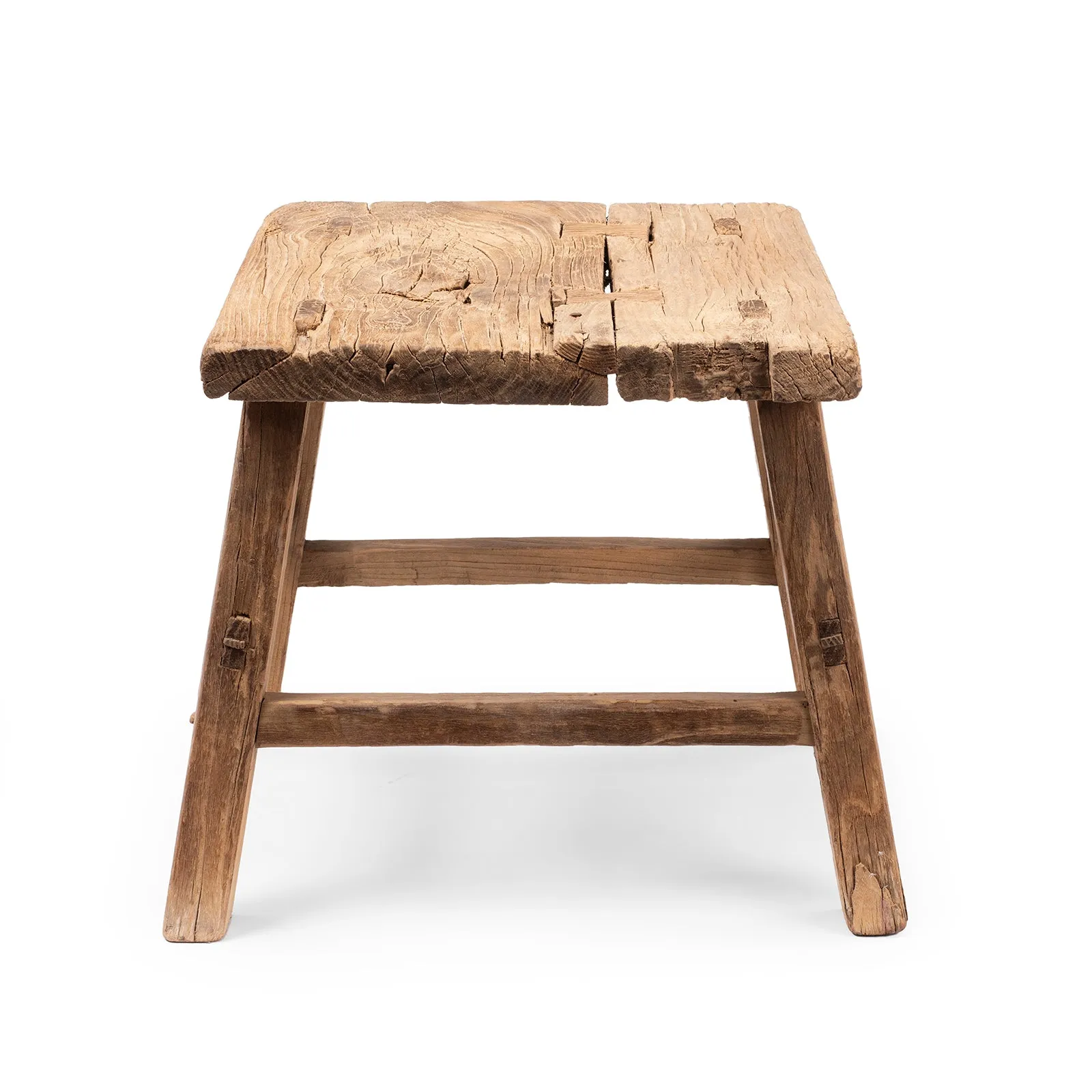 Rustic Farmhouse Elm Stool - Ca 1910