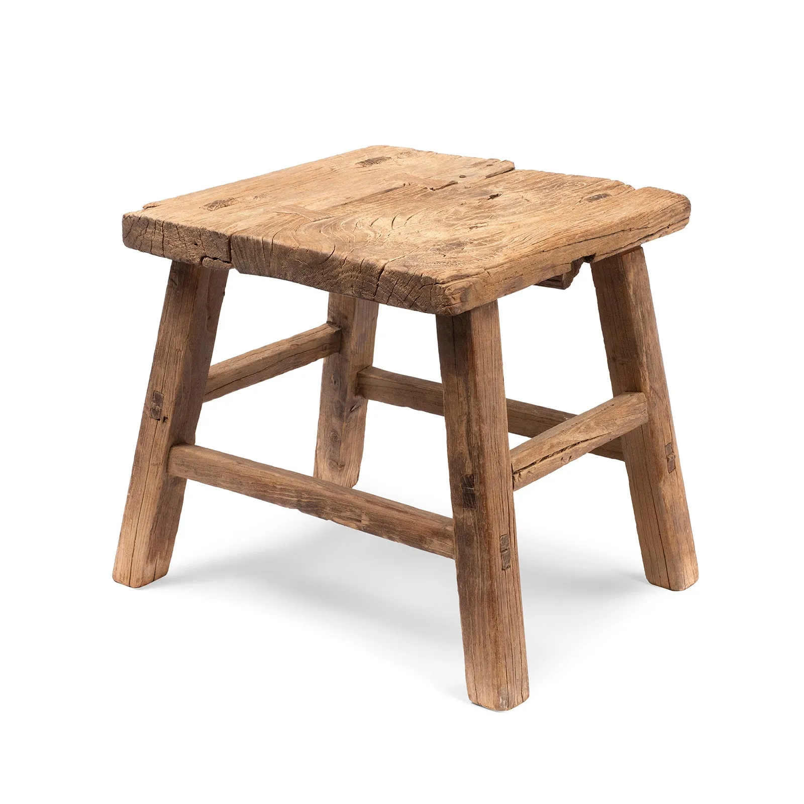 Rustic Farmhouse Elm Stool - Ca 1910