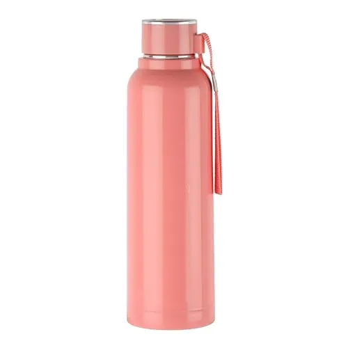 Stainless Water Bottle Leak Proof| Wide Mouth & Easy to Open Insulated Inner Steel Outer Plastic Water Bottle for Bicycle Running Cycling Gym, Leakproof Sports Water Bottles (520 :ML, Peach)