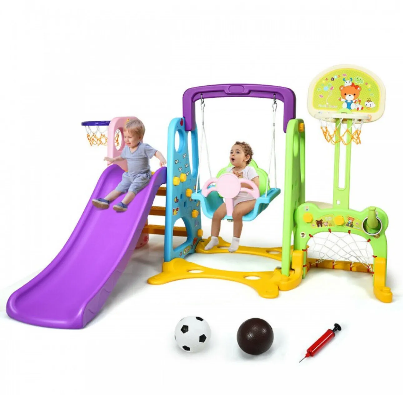 Super Fun 6-in-1 Playground Set | Basketball | Slide | Swing | Soccer | Ring Toss