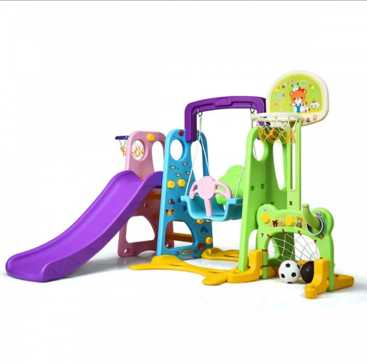 Super Fun 6-in-1 Playground Set | Basketball | Slide | Swing | Soccer | Ring Toss