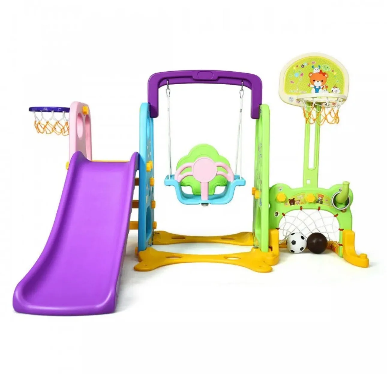 Super Fun 6-in-1 Playground Set | Basketball | Slide | Swing | Soccer | Ring Toss