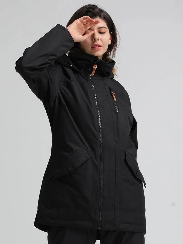 Women's Black Hooded Ski Jacket Waterproof Snowboard Jacket