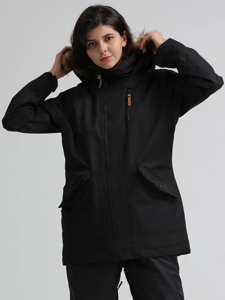 Women's Black Hooded Ski Jacket Waterproof Snowboard Jacket