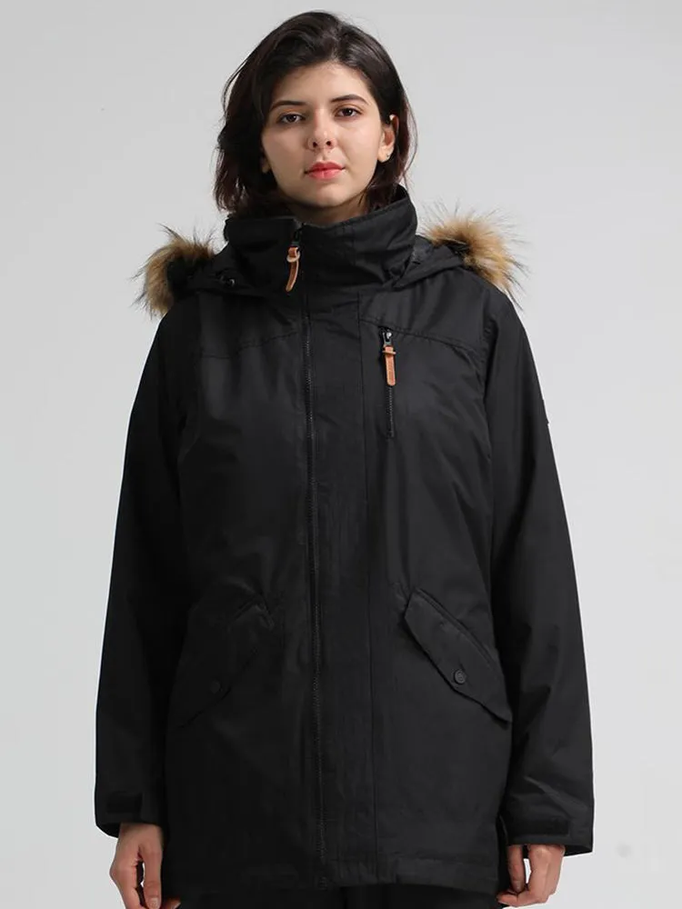 Women's Black Hooded Ski Jacket Waterproof Snowboard Jacket