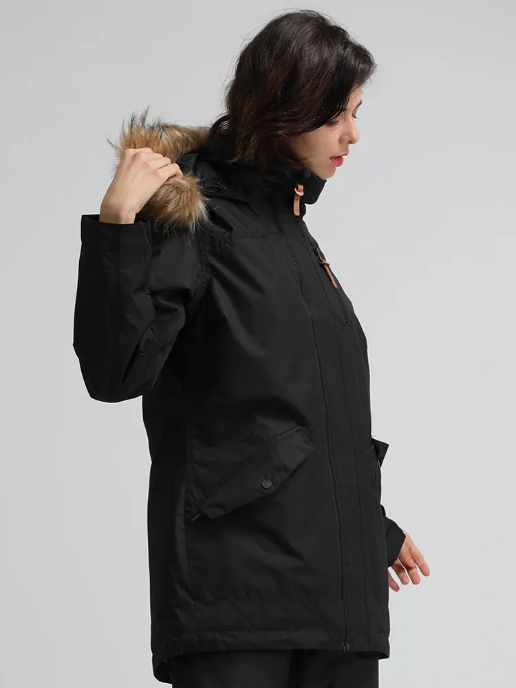 Women's Black Hooded Ski Jacket Waterproof Snowboard Jacket