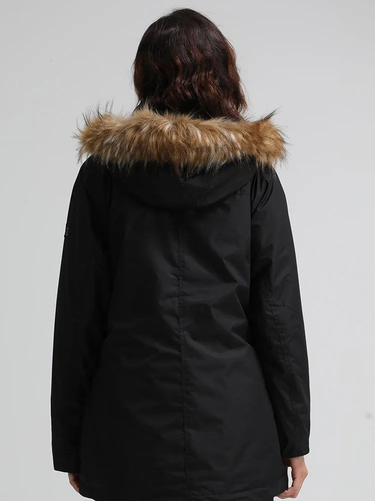 Women's Black Hooded Ski Jacket Waterproof Snowboard Jacket