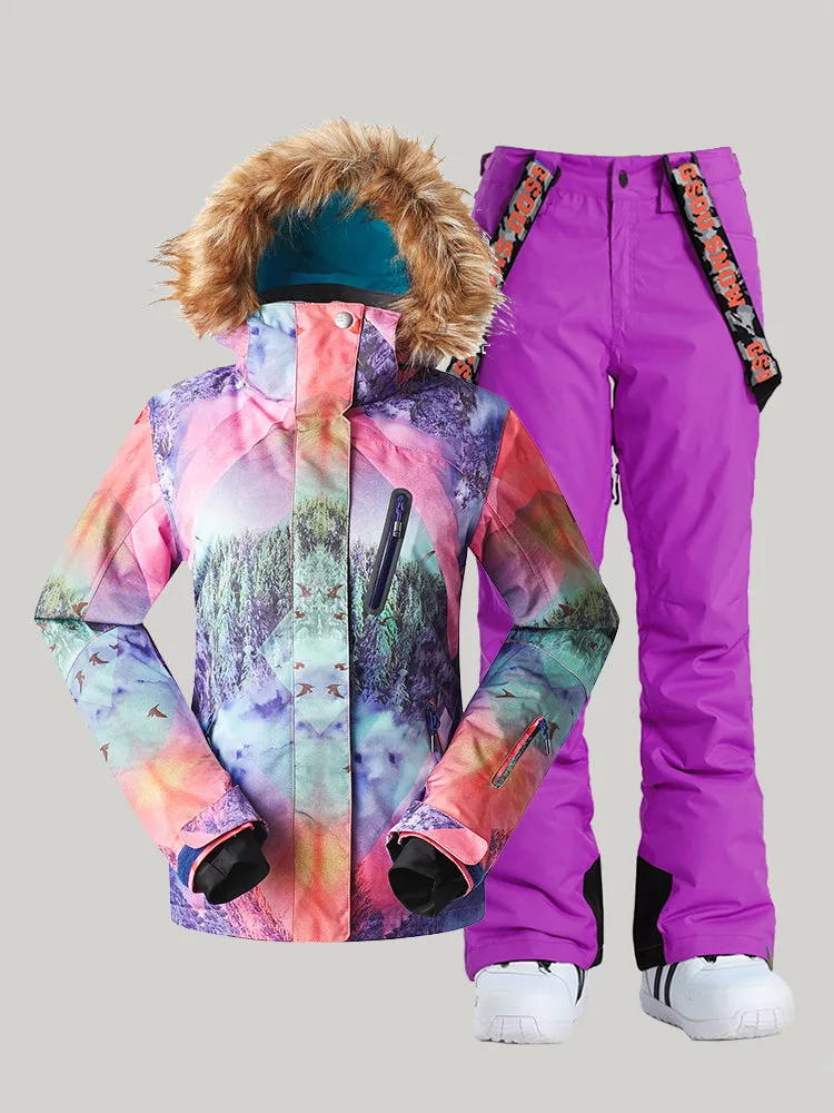 Women's Waterproof Colorful Ski Suit Windproof Snowboard Jacket Pants Sets