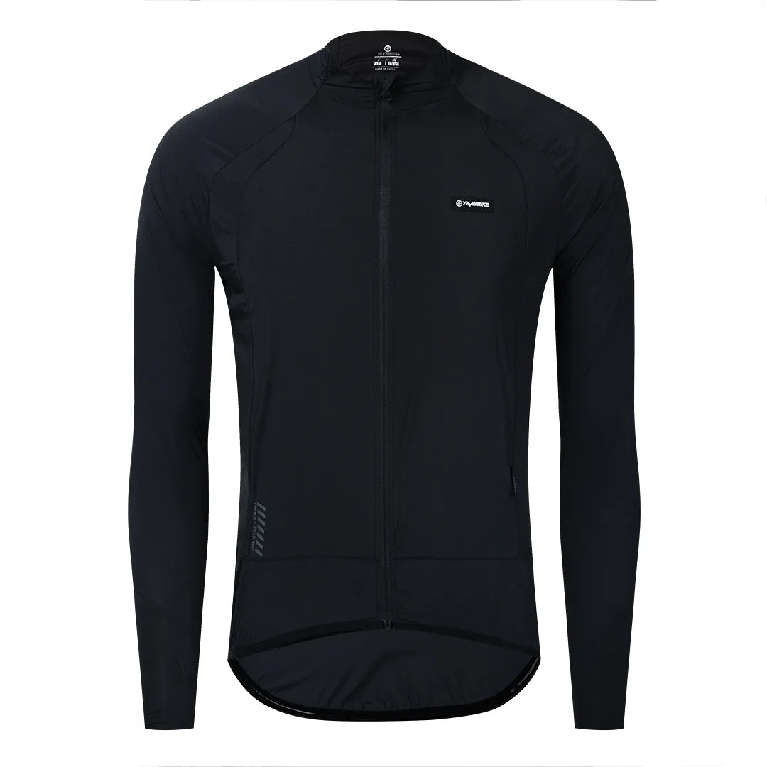 YKYW Men's Cycling Jersey Jackets Coat Fly weight Wind Long Sleeve Breathable Lightweight UV Packable Windproof Black